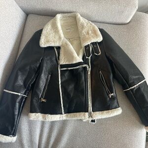 Superdown Black and Cream Leather Jacket